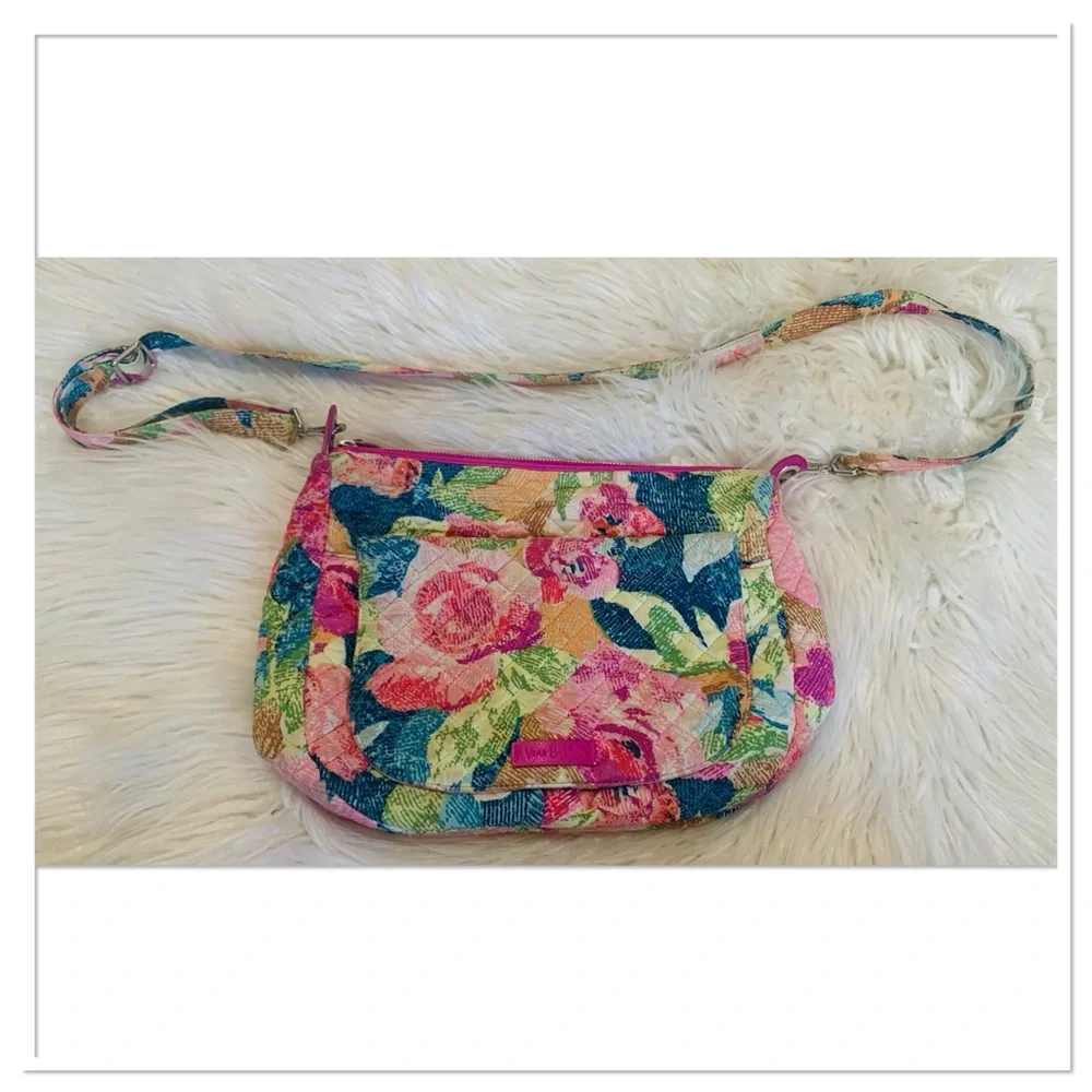 Vera Bradley Hadley Superbloom Quilted Adjustable Crossbody Satchel Pink